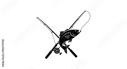 Fish on crossed fishing rods hook.