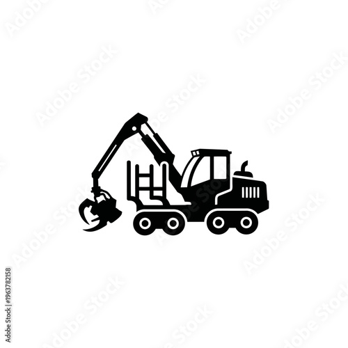 Logging machine with a claw arm, a heavy-duty vehicle used in forestry for harvesting and moving logs