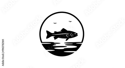 Fish Swimming in Water Silhouette Icon.