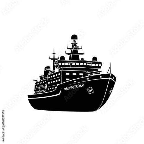 Robust expeditionary ship silhouette, a powerful symbol of maritime exploration and scientific research voyages across challenging waters