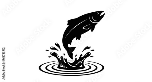 Black Salmon Fish Jumping Out Water.