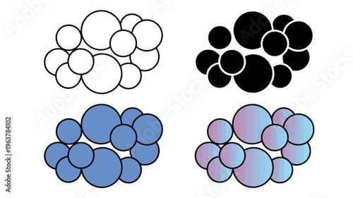 An abstract composition displays clusters of overlapping circles in white black blue and gradient shades high quality professional detailed modern elegant stylish clean crisp vibrant colorful