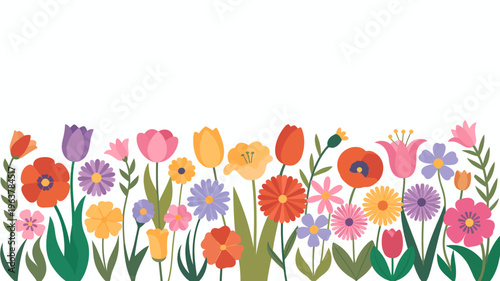 A vibrant collection of stylized flowers in various colors creates a cheerful and decorative border along a white background high quality professional detailed modern elegant stylish