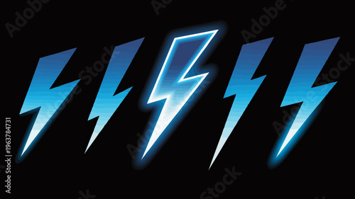 A striking graphic features four vibrant blue lightning bolts against a stark black background emphasizing energy and power high quality professional detailed modern elegant stylish clean