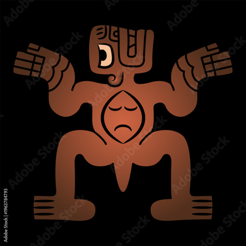 Stylized figurine of fantastic creature. Native American indigenous design from ancient Peru. Cupisnique culture. 