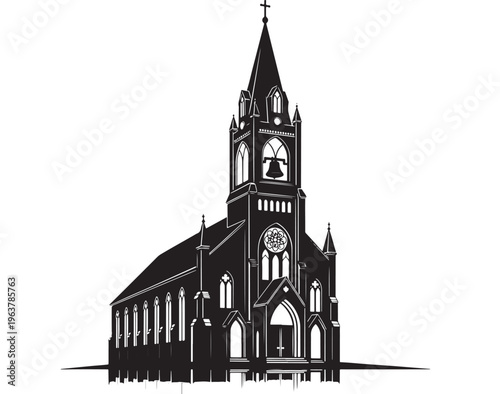Gothic church silhouette dramatic monochrome illustration for architecture design Transparent Background