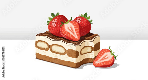 Delicious Strawberry Tiramisu Cake Illustration