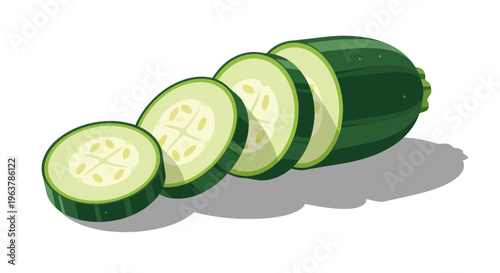 Fresh Sliced Zucchini Illustration on White Background