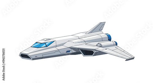 Futuristic Sci-Fi Spacecraft Cartoon Illustration on White Background