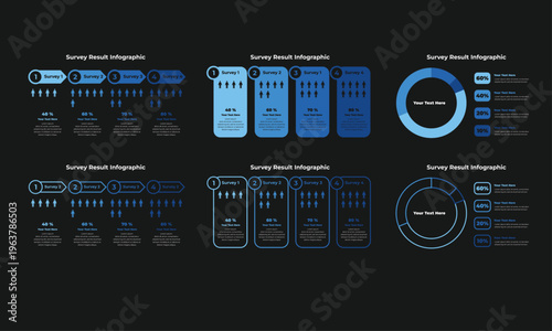 Survey Result Infographic Templates Set with People Icons, Percentage Charts, and Progress Bars for Data Visualization