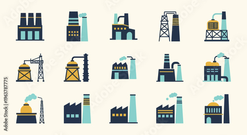 Collection of Industrial Factory Buildings and Structures Icons.