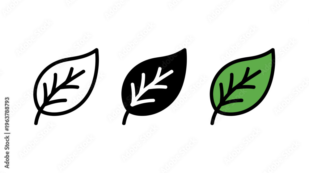 Fototapeta premium Three stylized leaf illustrations are displayed each with a unique color scheme white black and green high quality professional detailed modern elegant stylish clean crisp vibrant