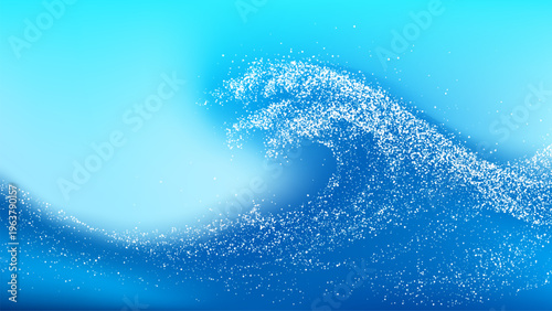 Ocean wave created with stipple dot effect. Abstract surge pattern on blue background. Artistic graphic illustration of sea water splashing. Vector design for summer theme element.