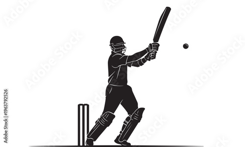 Cricket player silhouette in monochrome illustration for sports branding Transparent Background