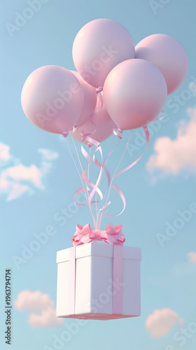 Title:
Pink Balloons Floating in Blue Sky, Dreamy Celebration Background