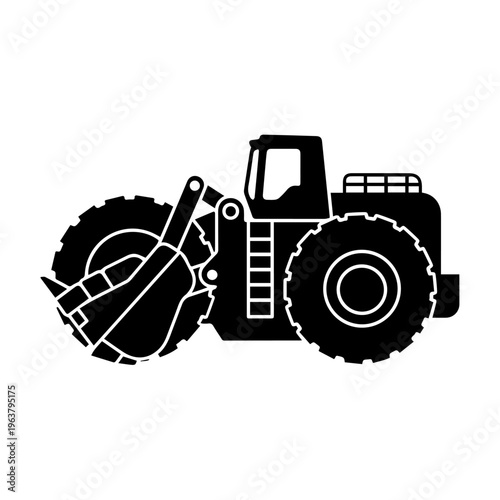 Heavy Duty Construction Vehicle Vector Silhouette Illustration of Front Loader Wheel Loader for Mining Industry and Earthmoving Service Design