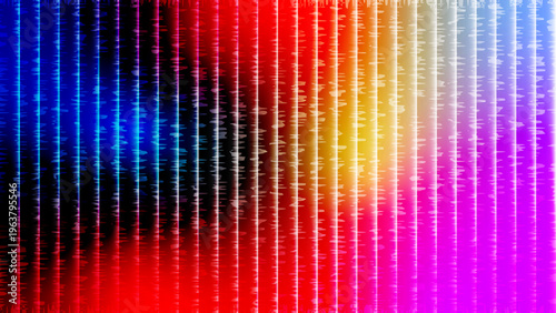Abstract colorful vertical stripes gradient with glitch noise texture. Modern digital background for tech design, posters, branding, and creative projects. Vector