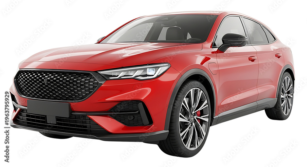 Naklejka premium red electric suv a modern electric vehicle showcasing sleek design in a studio perfect for automotive industry and new car themes.