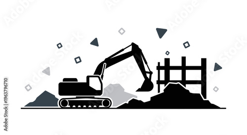 Heavy machinery excavator digging earth.