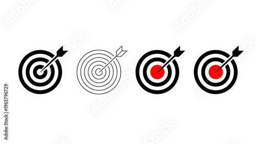 Four target icons with arrows illustrate varying degrees of accuracy showcasing concepts like precision goals and achievement high quality professional detailed modern elegant stylish clean crisp