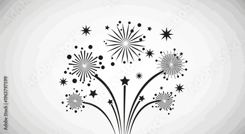 Fireworks Explosions with Stars and Sparks.