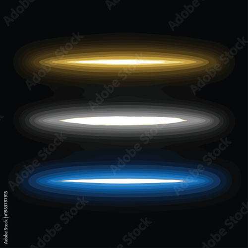 Flat vector glowing ellipse light rings illustration, abstract luminous energy design, colorful gradient artwork, futuristic wavelength concept, digital graphic element icon