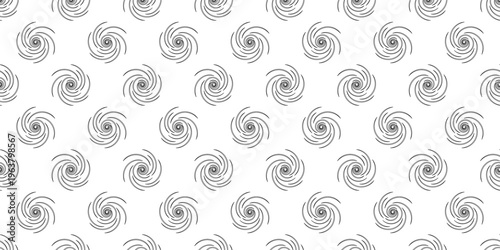 Seamless geometric pattern featuring black minimalist tornado spirals and vortex shapes
