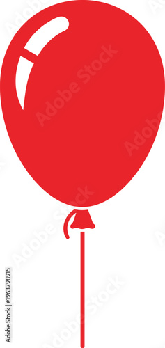 Flat vector red balloon illustration, minimal festive design, glossy highlight artwork, celebration party symbol, decorative event concept, playful toy icon graphic