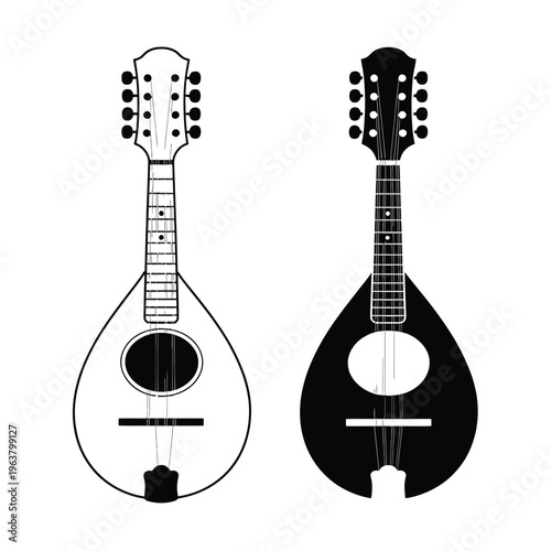 Black and white illustration of two mandolins side by side
