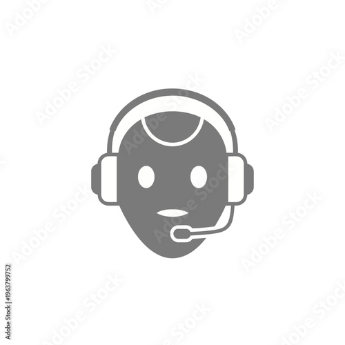 Stylized gray icon representing an AI virtual assistant with headset, embodying intelligent communication, digital support, and advanced semantic understanding