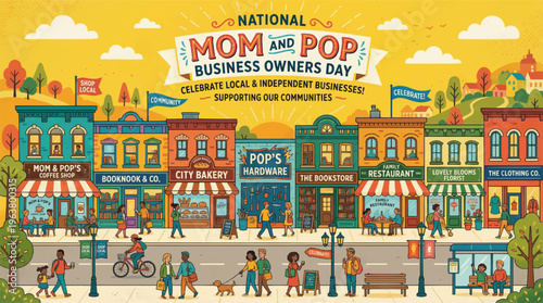 Seamless urban vector illustration of a vintage city street design featuring colorful cartoon buildings, houses, and school architecture in a creative map concept