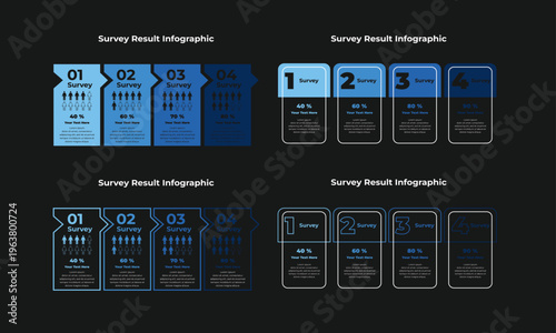 Survey Result Infographic Templates with Data Visualization, Percentage Statistics, and Step-by-Step Analysis