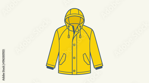 Yellow hooded raincoat vector illustration isolated on white.