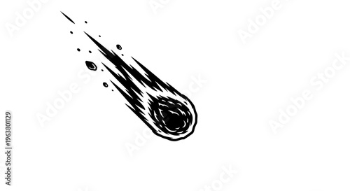 Hand drawn black and white falling meteor illustration isolated on white