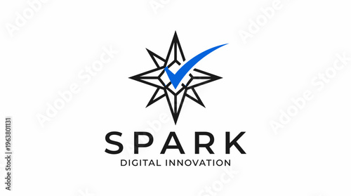 Abstract Spark Digital Innovation Logo with Compass Star and Checkmark