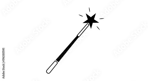 Magic wand icon with a star at the tip isolated on white background