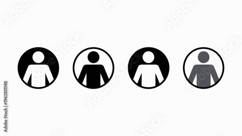 Four circular icons depict human figures three with standard profiles and one distinctly shaded differently high quality professional detailed modern elegant stylish clean crisp vibrant colorful