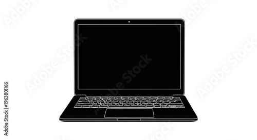 Minimalist black laptop computer silhouette isolated on white background