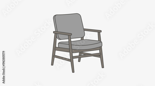 Modern gray armchair illustration with wooden frame