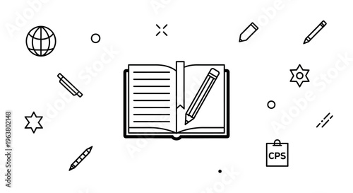 Open Book with Pencil on Page.