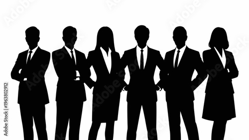 Business people silhouettes, group of standing business men and women 
