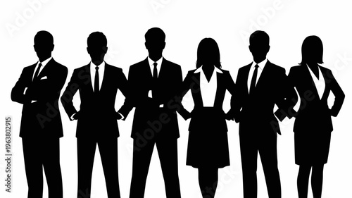 Business people silhouettes, group of standing business men and women 
