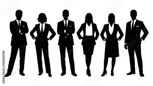 Business people silhouettes, group of standing business men and women 
