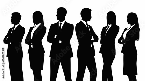 Business people silhouettes, group of standing business men and women 
