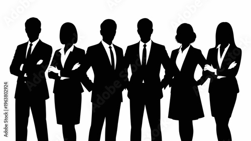 Business people silhouettes, group of standing business men and women 
