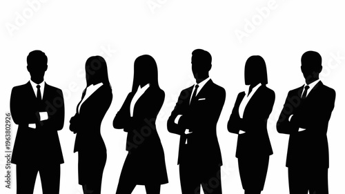 Business people silhouettes, group of standing business men and women 
