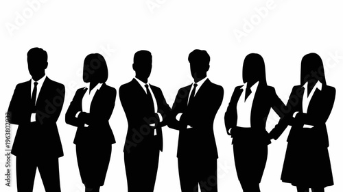 Business people silhouettes, group of standing business men and women 
