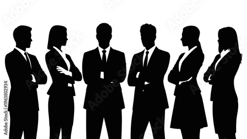 Business people silhouettes, group of standing business men and women 
