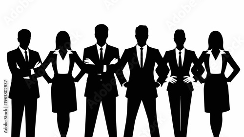 Business people silhouettes, group of standing business men and women 
