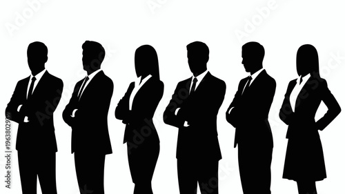 Business people silhouettes, group of standing business men and women 
